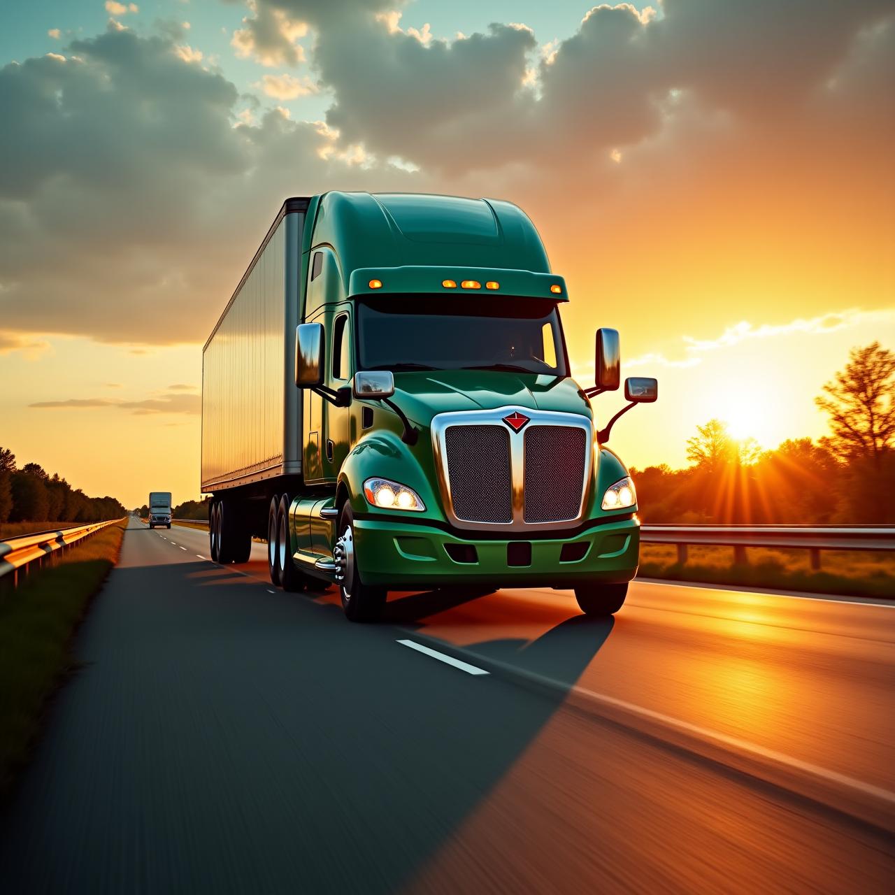 Heavy transport truck on a North Carolina highway at sunrise
