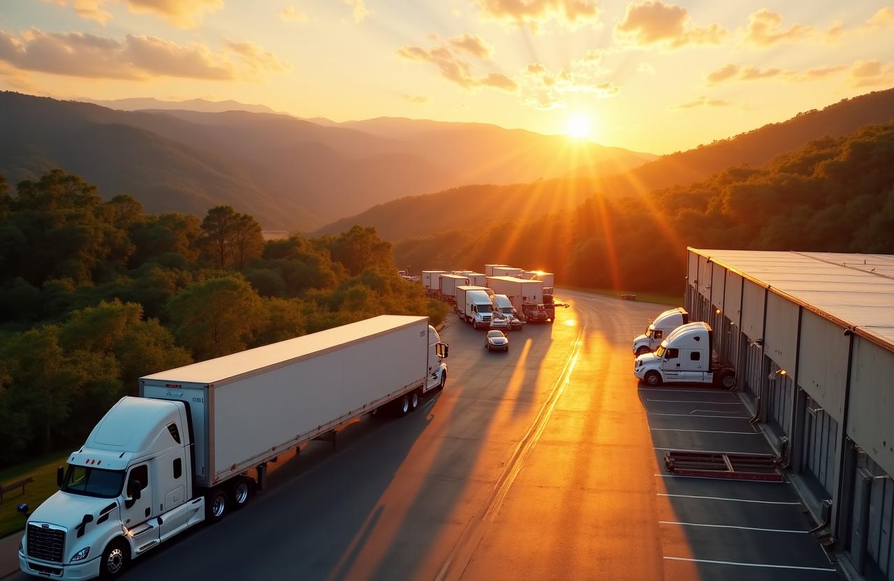 Logistics hub at sunrise in Asheville North Carolina